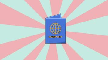 animación de un pasaporte libro icono con un giratorio antecedentes video