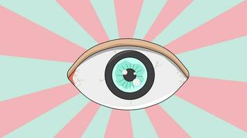 Animated human eye icon with rotating background video