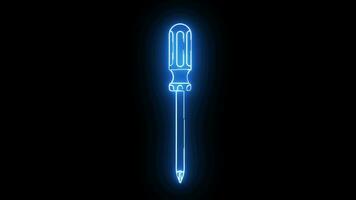 animação do uma Chave de fenda ícone com uma brilhando néon efeito video