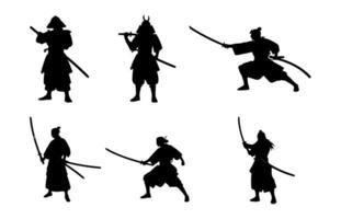 AI generated set of samurai silhouettes on isolated background vector