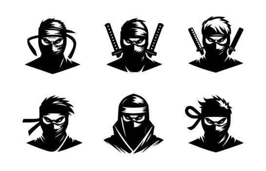 AI generated set of ninja silhouette illustrations on isolated background vector