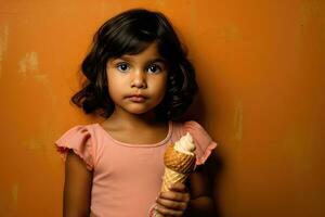 AI generated Pretty Little Girl with a Cone-Shaped Hairdo and a Cream Puff photo