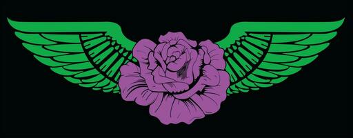 T-shirt design of a rose with open wings. vector