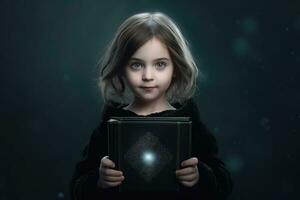 AI generated A Little Girl Holds a Book and Reads to Us photo