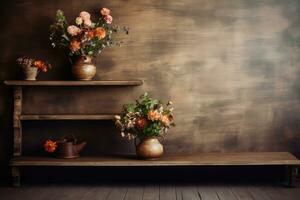 AI generated Empty wood background with vase for product display Ai generated photo
