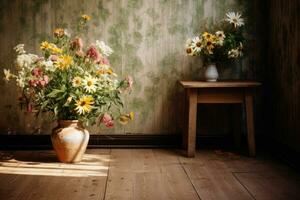 AI generated Empty wood background with vase for product display Ai generated photo