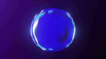 néon volta brilhando gradiente esfera com rotativo energia disco Magia bola esfera em Sombrio roxa fundo partículas brilhando energia científico futurista testemunho fantasia oi-tech 4k 60. fps em loop animação video