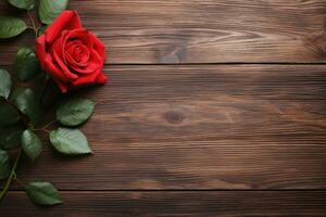 AI generated Empty wood background with flower for product display Ai generated photo