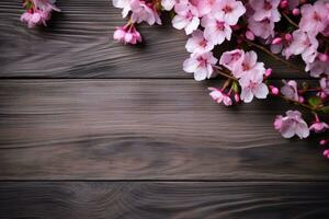 AI generated Empty wood background with flower for product display Ai generated photo