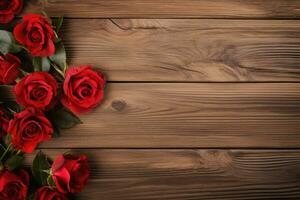 AI generated Empty wood background with flower for product display Ai generated photo