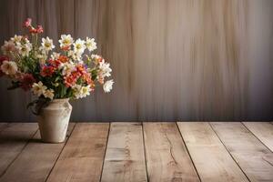 AI generated Empty wood background with vase for product display Ai generated photo