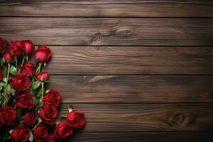 AI generated Empty wood background with flower for product display Ai generated photo