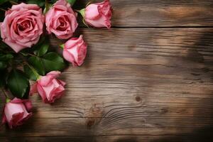 AI generated Empty wood background with flower for product display Ai generated photo