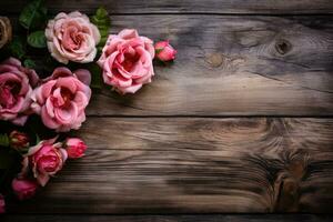 AI generated Empty wood background with flower for product display Ai generated photo
