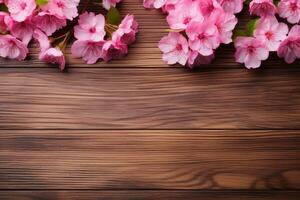 AI generated Empty wood background with flower for product display Ai generated photo