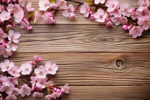AI generated Empty wood background with flower for product display Ai generated photo