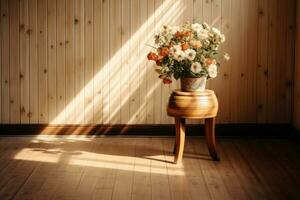 AI generated Empty wood background with vase for product display Ai generated photo