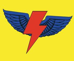 Thunder symbol t-shirt design with wings on a yellow background. illustration in pop art style. vector