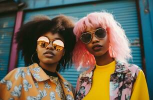 AI generated young black women wearing blue sunglasses photo