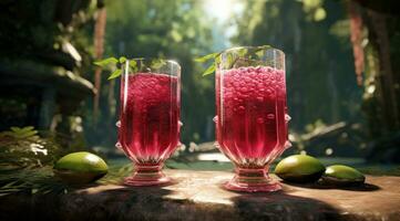 AI generated two drinks with cranberries, ginger, lime and lime zes photo