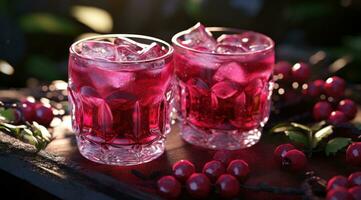AI generated two drinks with cranberries, ginger, lime and lime zes photo
