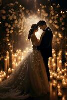 AI generated A dreamy wedding background, roses, candlelight photo