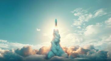 AI generated there is a rocket that launch in front of a cloud photo