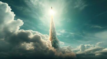 AI generated there is a rocket that launch in front of a cloud photo