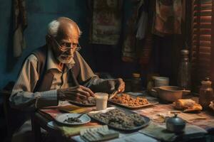 ai generado el antiguo hombre y su galletas foto