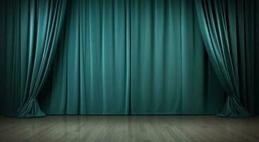 AI generated stage curtains with dark wooden floor photo