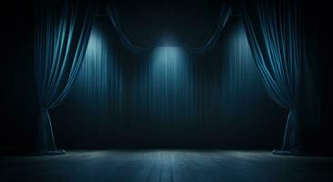 AI generated stage curtains with dark wooden floor stock photo