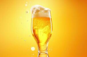 AI generated the beer poured from a glass with an orange background photo