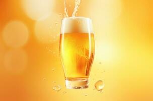 AI generated the beer poured from a glass with an orange background photo