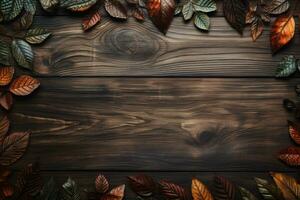 AI generated Empty wood background with leaf for product display Ai generated photo