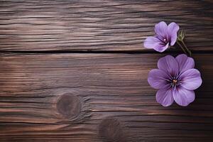 AI generated Empty wood background with flower for product display Ai generated photo