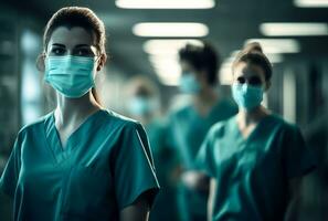 AI generated some nurses working in a hospital with scrub suit photo
