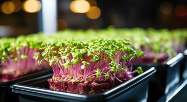 AI generated sprout sprouts in trays, healthy health benefits the modern kitchen photo