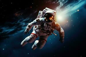 AI generated Astronaut in vivid cosmic background, floating among stars photo