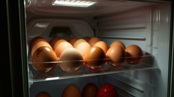 ai generado varios huevos son metido en el refrigerador foto