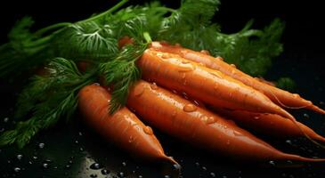 AI generated small carrots with water drops on the surface photo