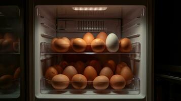 ai generado varios huevos son metido en el refrigerador foto