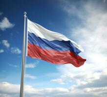 ai generado Rusia bandera volador en el viento aislado en blanco antecedentes foto