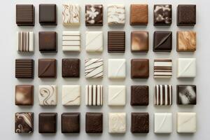 AI generated many chocolate blocks on one table photo