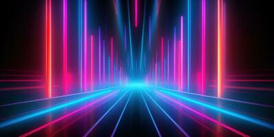 AI generated neon lights background with blue, pink, and green lights photo