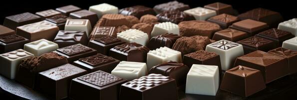 AI generated many chocolate blocks on one table photo