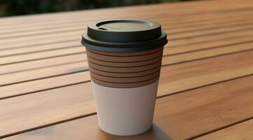 AI generated image of a coffee cup with a lid on a table photo