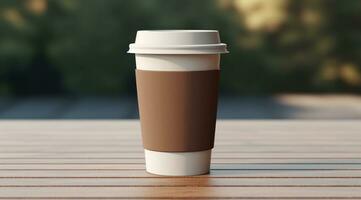 AI generated image of a coffee cup with a lid on a table photo