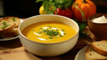 AI generated healthy  recipe for pumpkin soup and butternut squash photo