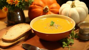 AI generated healthy  recipe for pumpkin soup and butternut squash photo