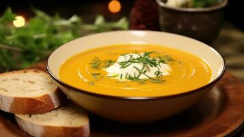 AI generated healthy  recipe for pumpkin soup and butternut squash photo